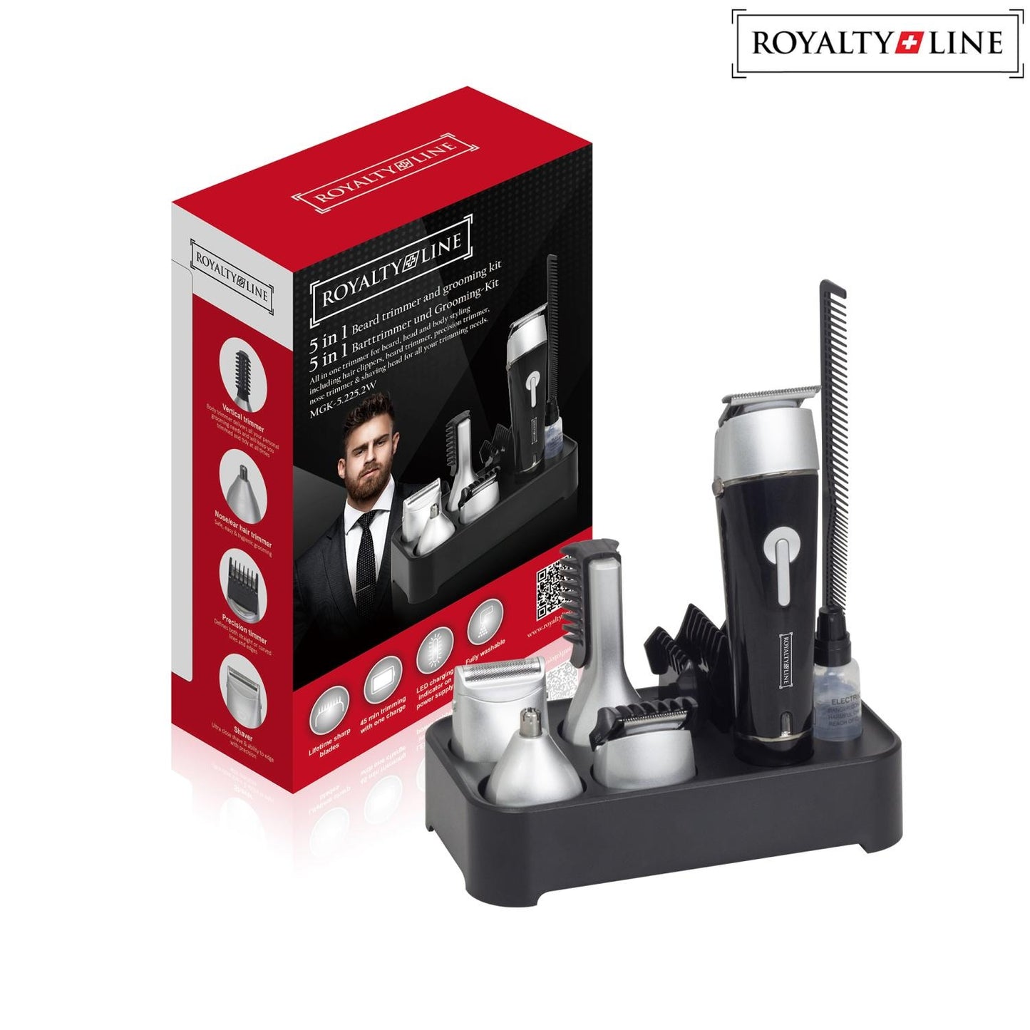 Royalty Line 5-in-1 Waterproof Hair Trimmer and Grooming Kit
