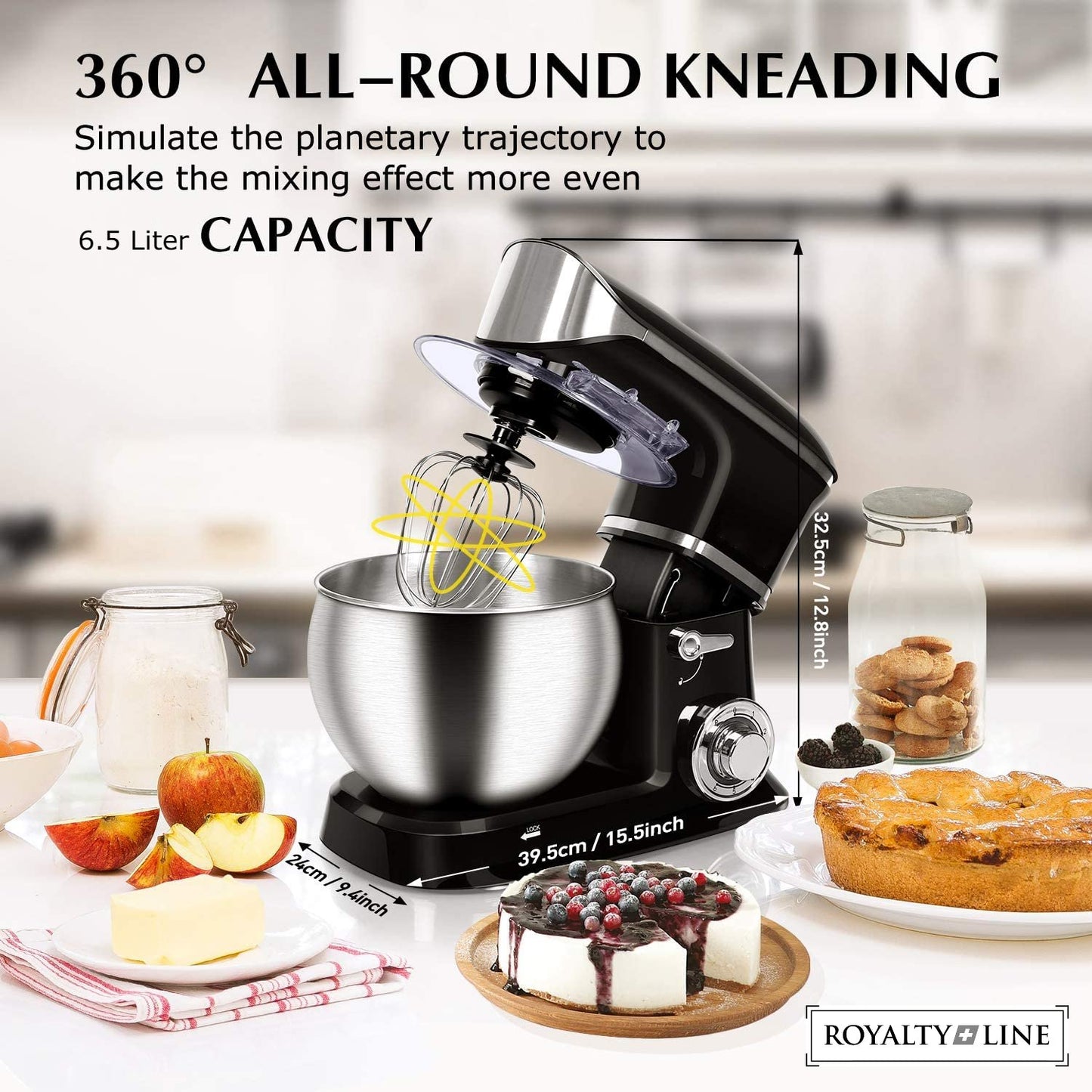 Royalty Line PKM-1900.7: Stand Mixer- 1900W Black