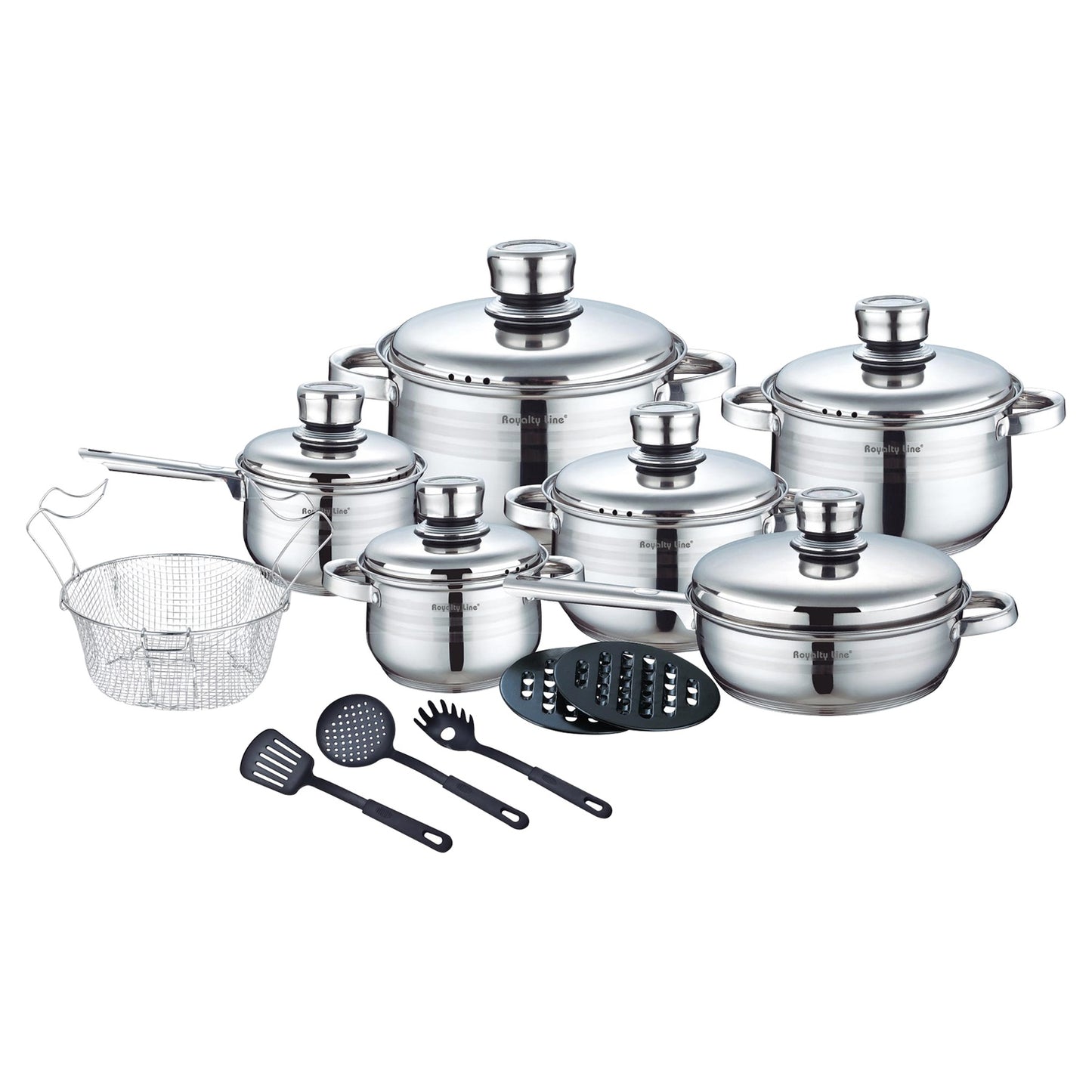 Royalty Line RL-1802: 18 Pieces Stainless Steel Cookware Set w/ Various Utensils