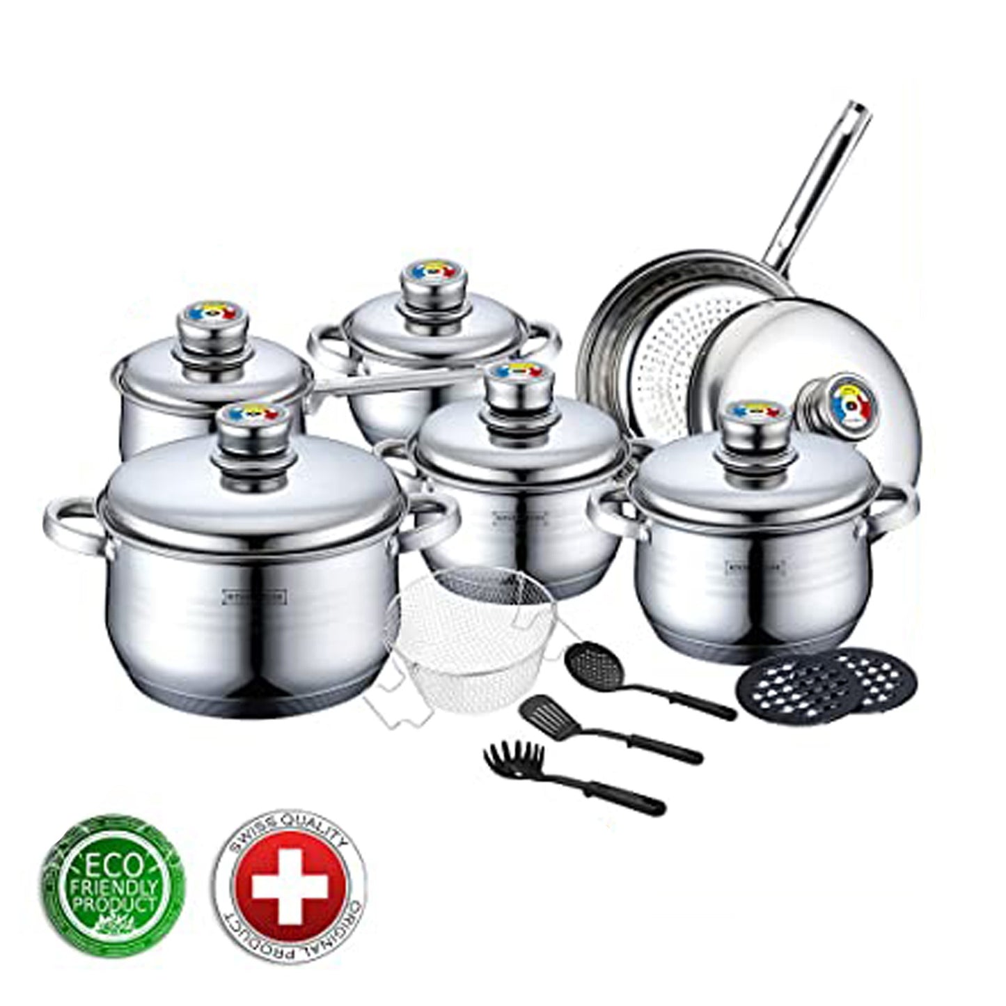 Royalty Line RL-1802: 18 Pieces Stainless Steel Cookware Set w/ Various Utensils