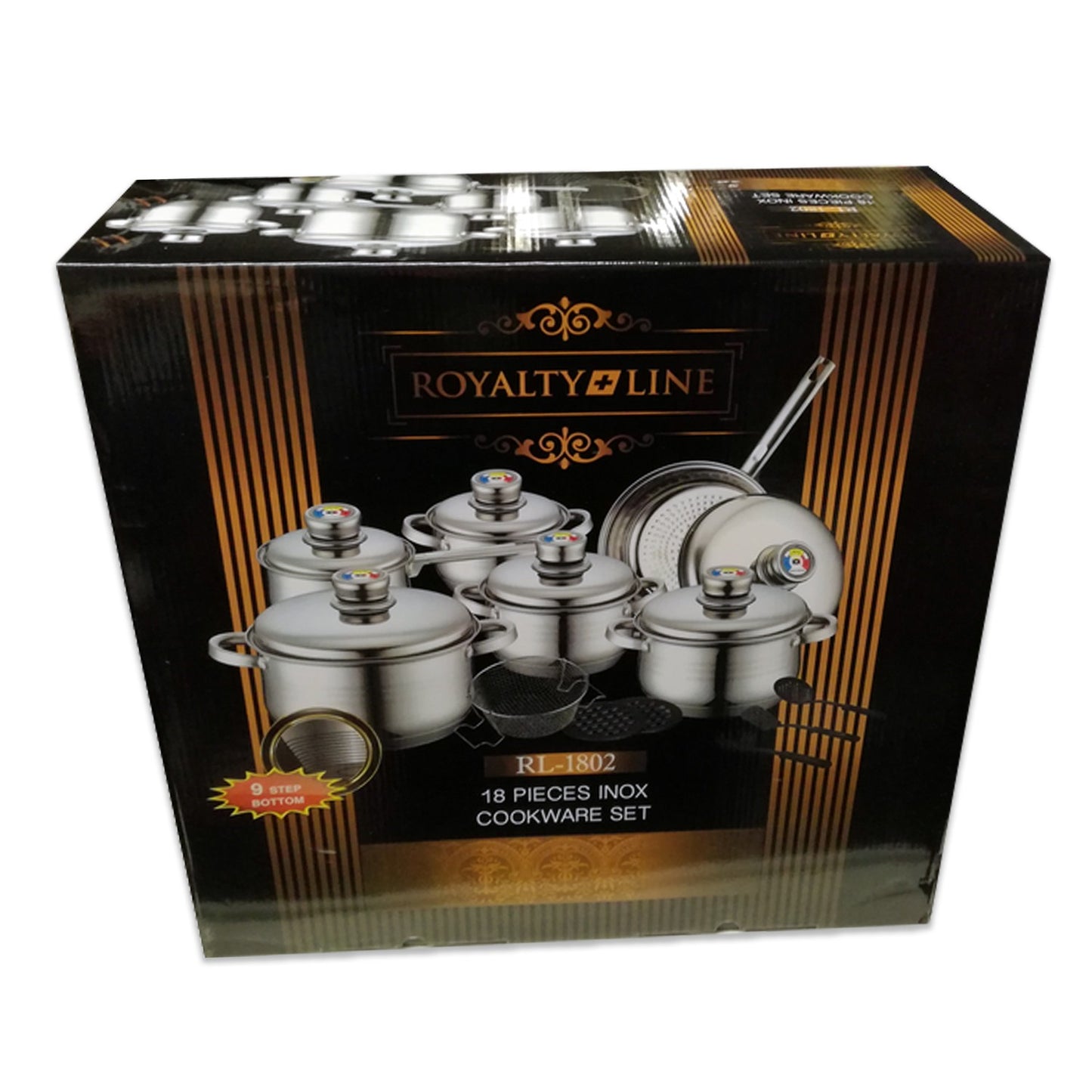 Royalty Line RL-1802: 18 Pieces Stainless Steel Cookware Set w/ Various Utensils