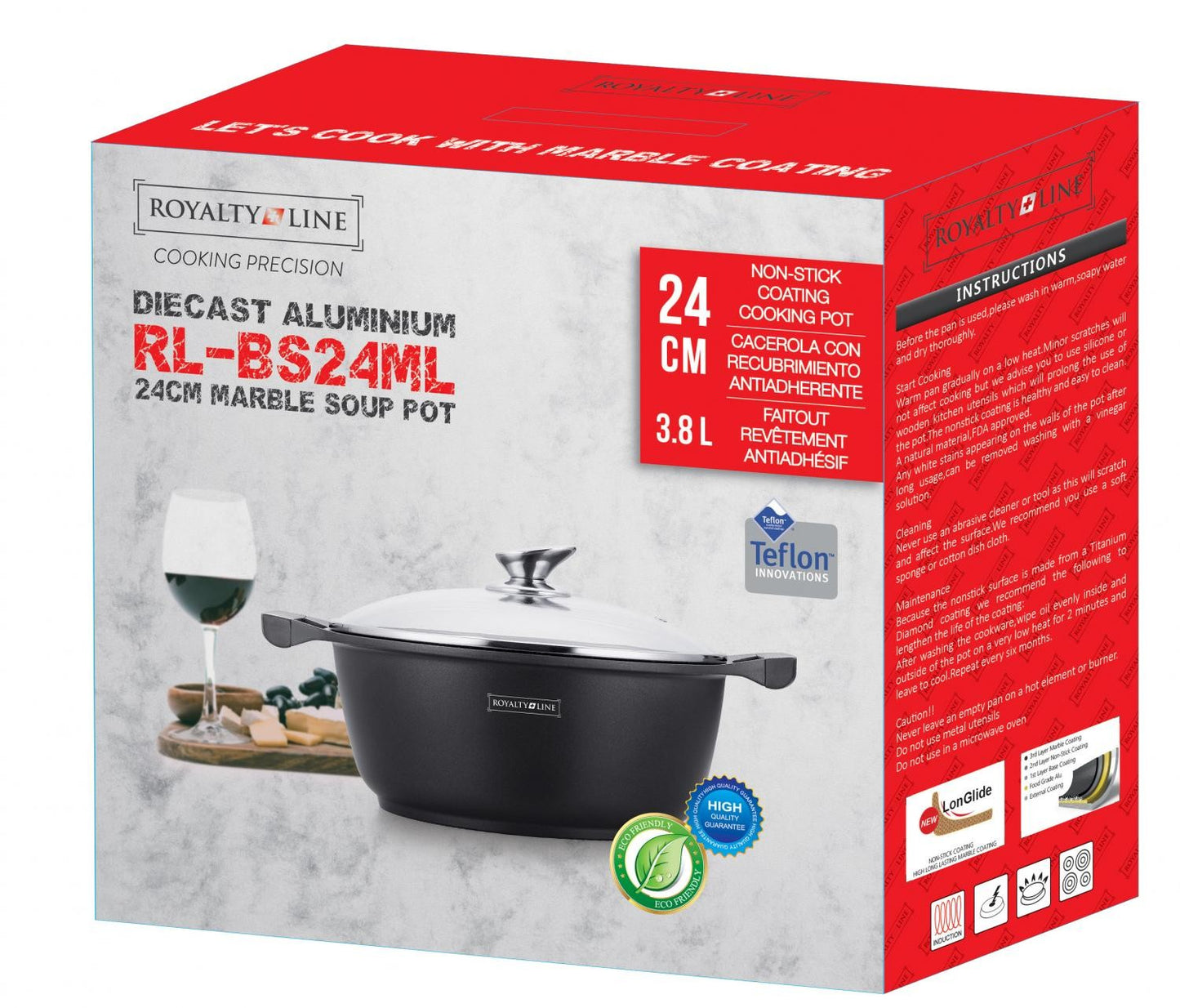 Royalty Line RL-BS24M: Marble Coated Cooking Pot & Casserole - 24cm