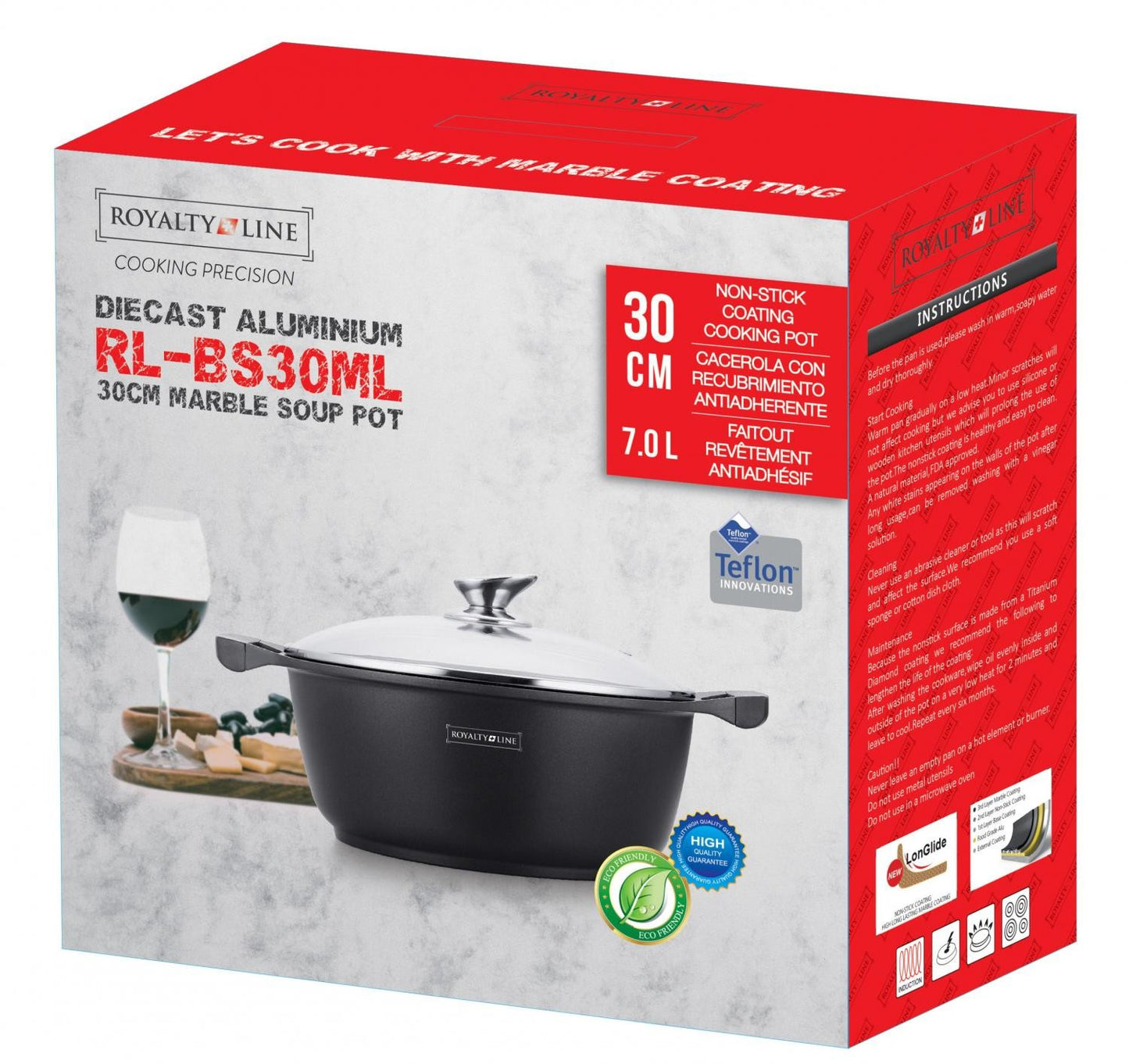 Royalty Line RL-BS30M: Marble Coated Cooking Pot & Casserole - 30cm