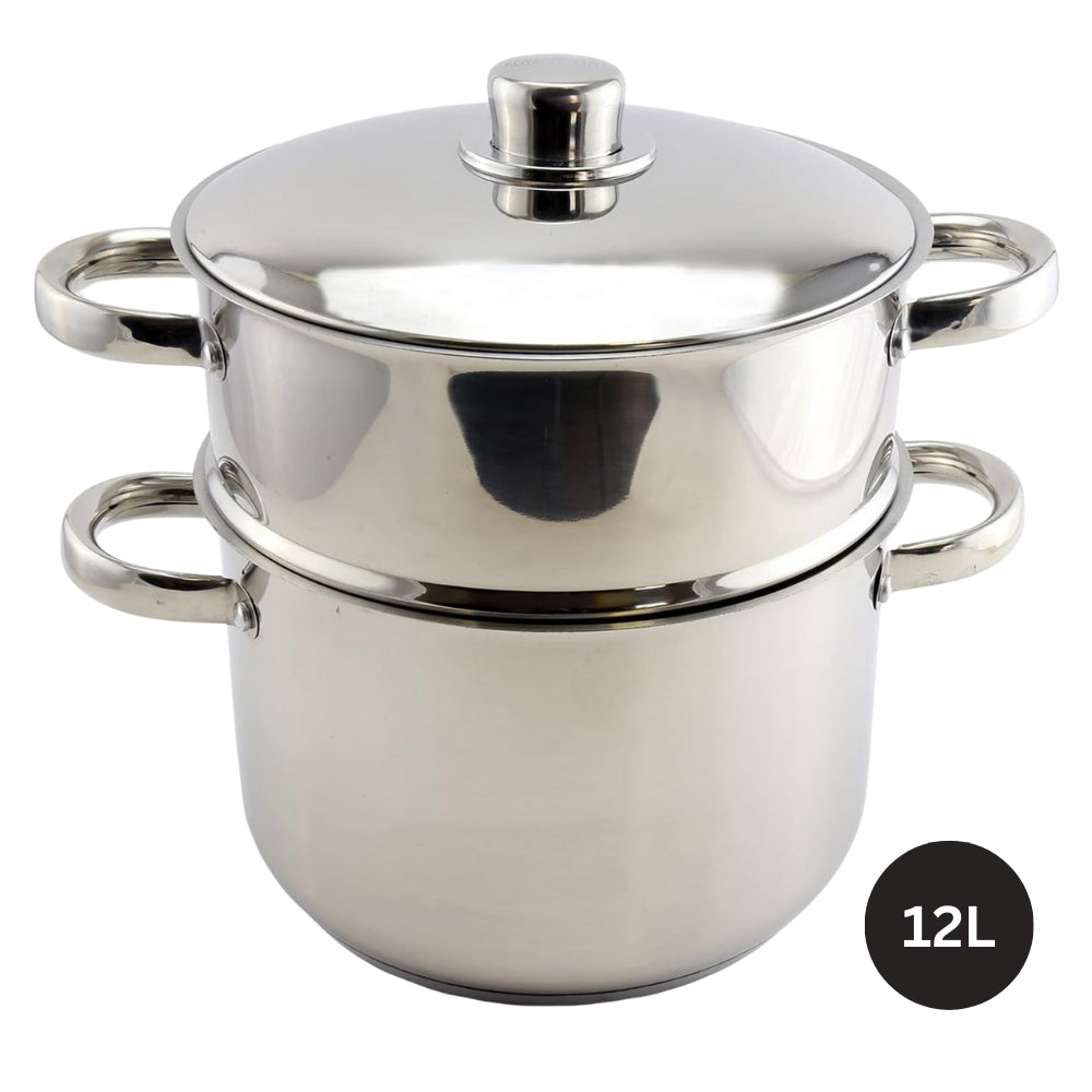 Royalty Line RL-C12L: Stainless Steel Stockpot and Steamer/ Couscous Pot - 12L