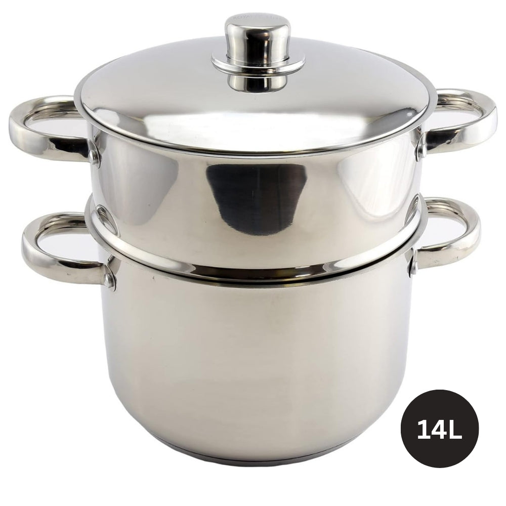 Royalty Line RL-C14L: Stainless Steel Stockpot and Steamer/ Couscous Pot - 14L