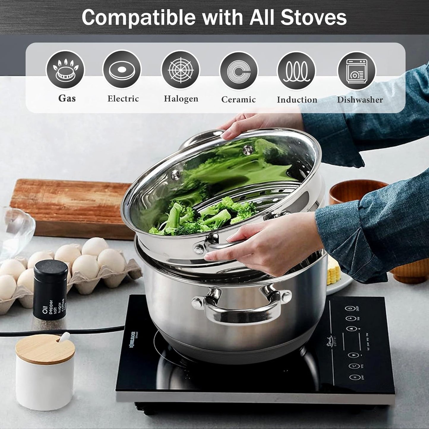 Royalty Line RL-C6L: Stainless Steel Stockpot, Steamer, and Couscous Pot - 6L