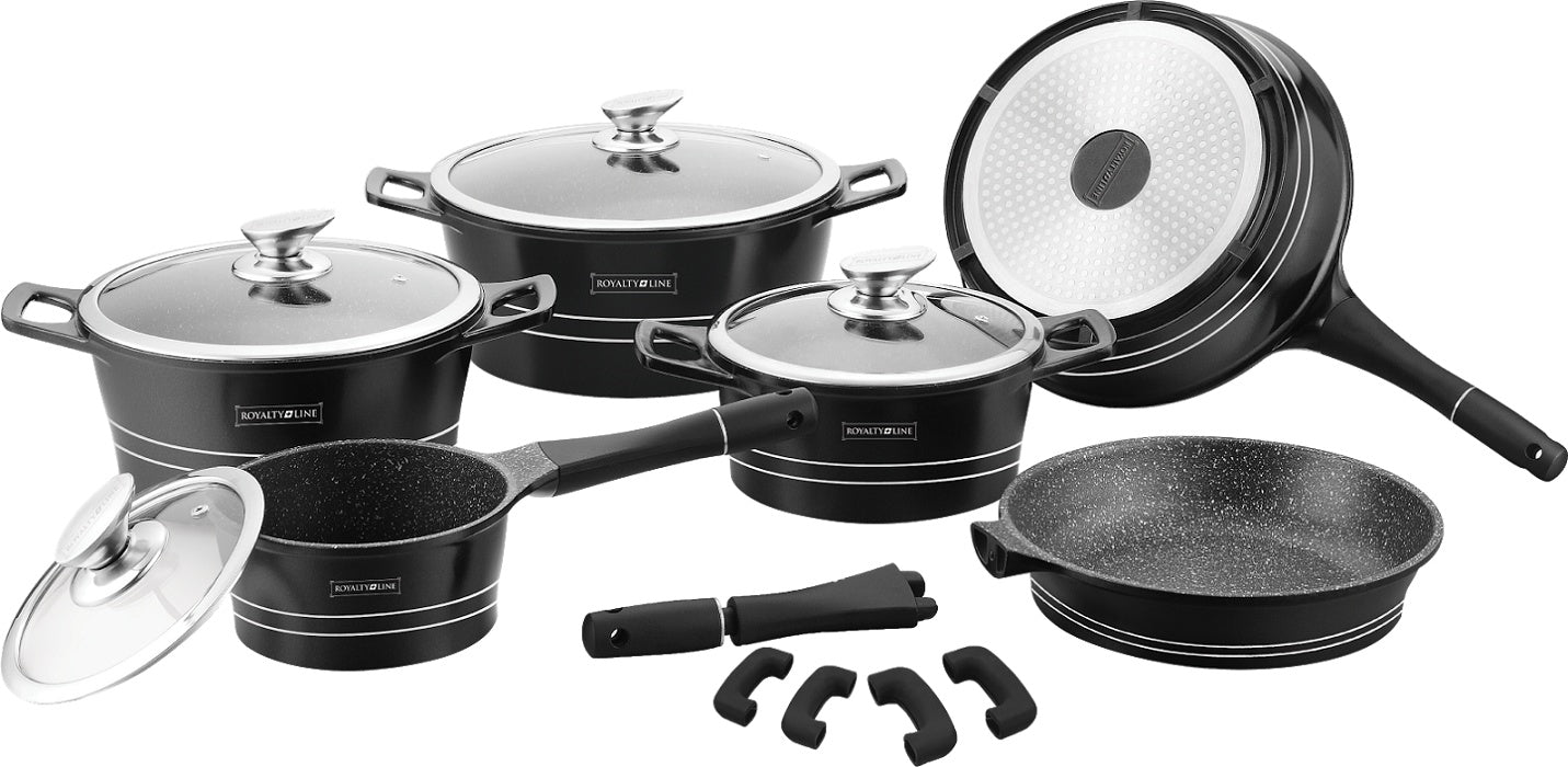 Royalty Line RL-ES1014M: 14 Pieces Marble Coated Cookware Set Burgundy