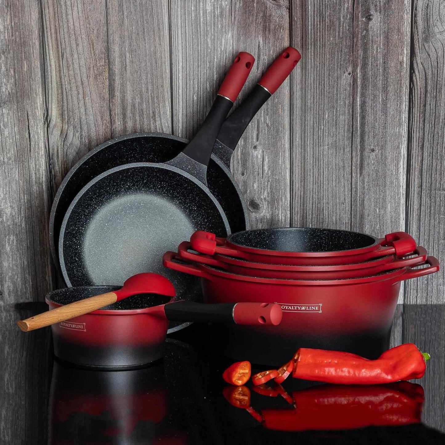 Royalty Line RL-ES1014M: 17 Pieces Marble Coated Cookware Set Purple