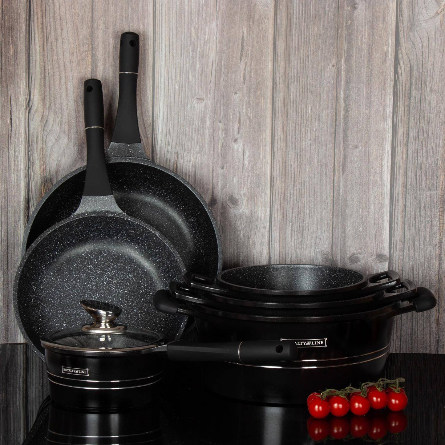 Royalty Line RL-ES1014M: 17 Pieces Marble Coated Cookware Set Purple