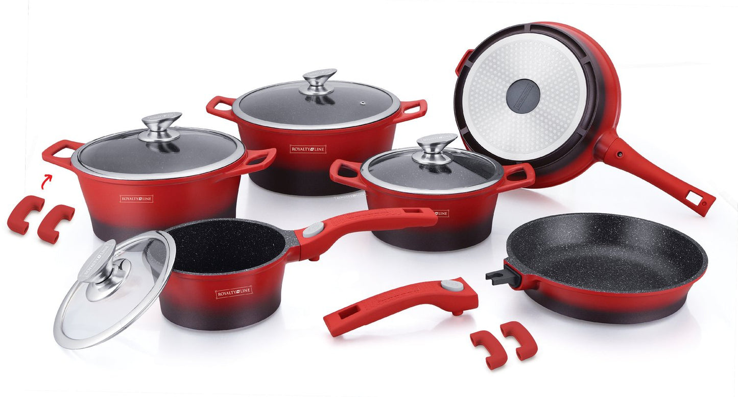 Royalty Line RL-ES2014M: 14 Pieces Marble Coating Cookware Set Red/Black