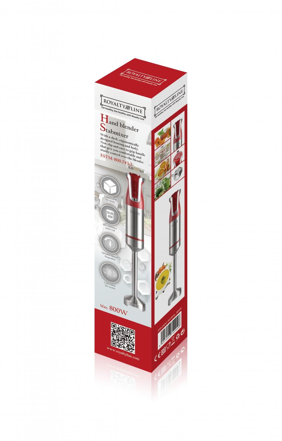 Royalty Line RL ESTM800RED: Powerful Red Stick Immersion Blender for Smoothies and Soups