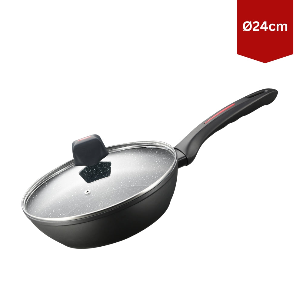 Royalty Line RL-FDN24: 24cm Marble Coated Deep Frying Pan with Lid - 2.2L