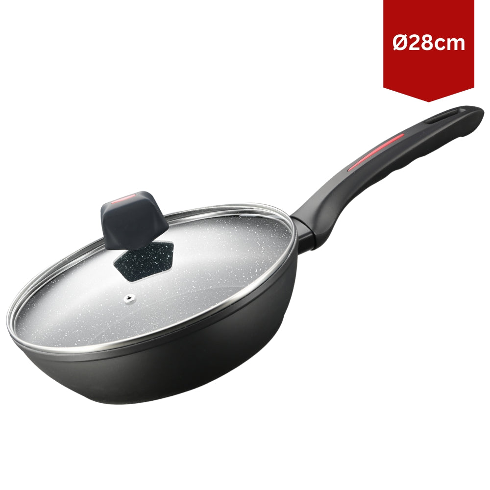 Royalty Line RL-FDN28: 28cm Marble Coated Deep Frying Pan with Lid - 3.5L