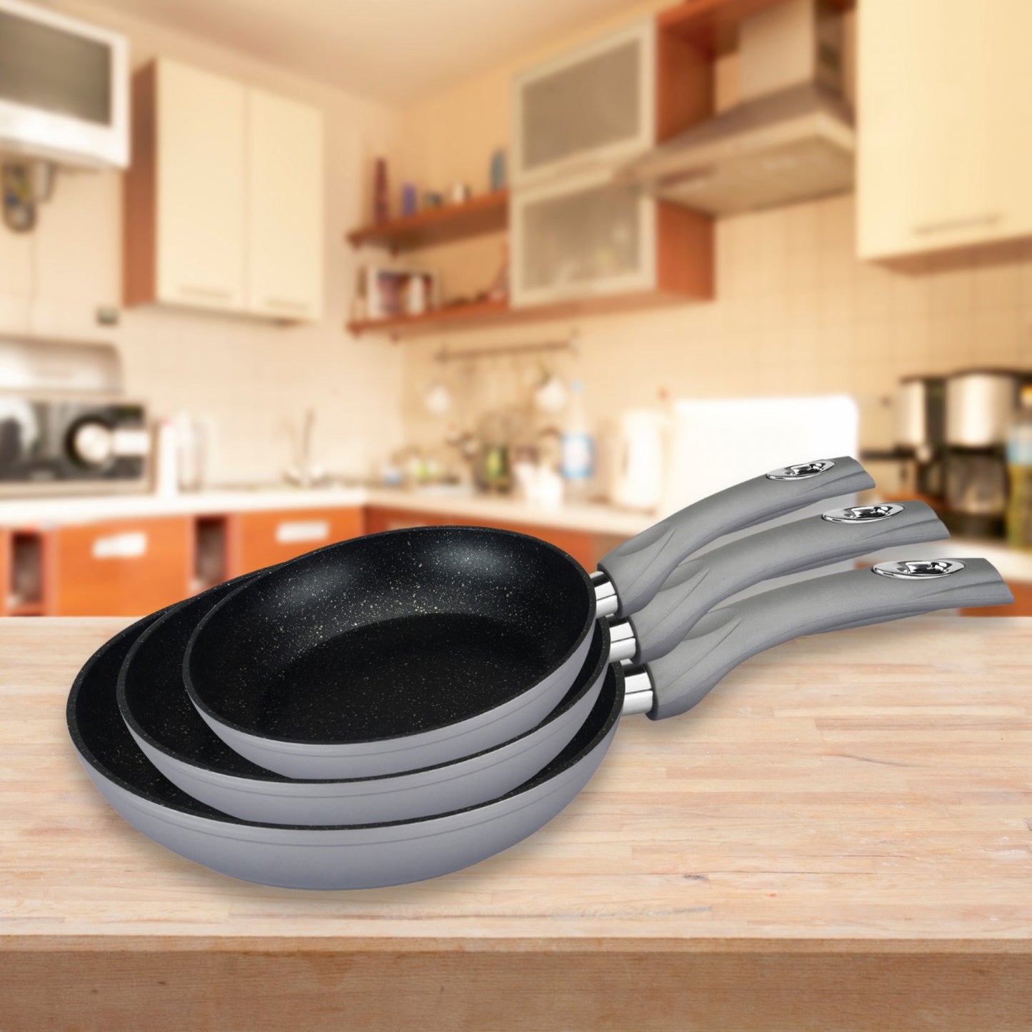 Royalty Line RL-FM3F: Marble Coating Forged Aluminum 3 Pieces Fry Pan Set Red