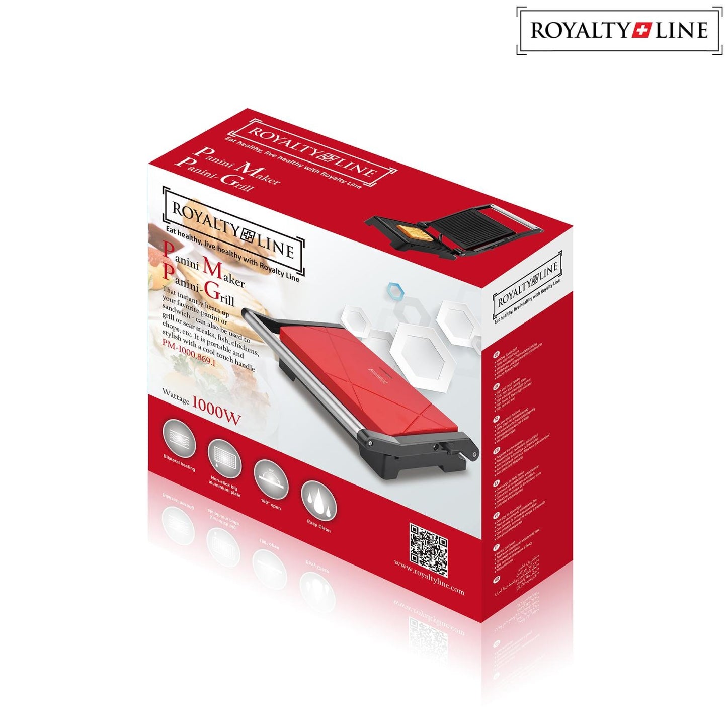 Royalty Line Toaster Grill 1000W Red