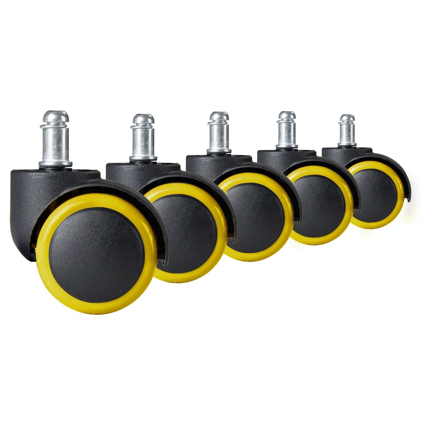 Rubber wheels for chairs, black-yellow, 5-pack