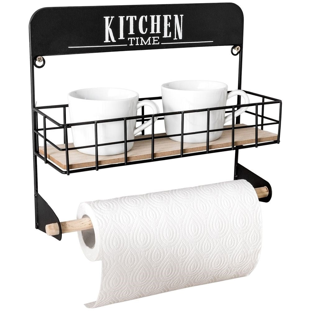 Rustic Kitchen Shelf with Paper Towel Holder