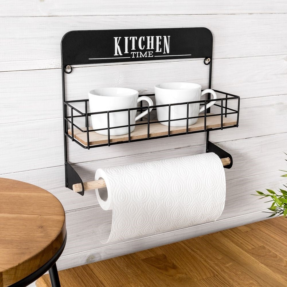 Rustic Kitchen Shelf with Paper Towel Holder