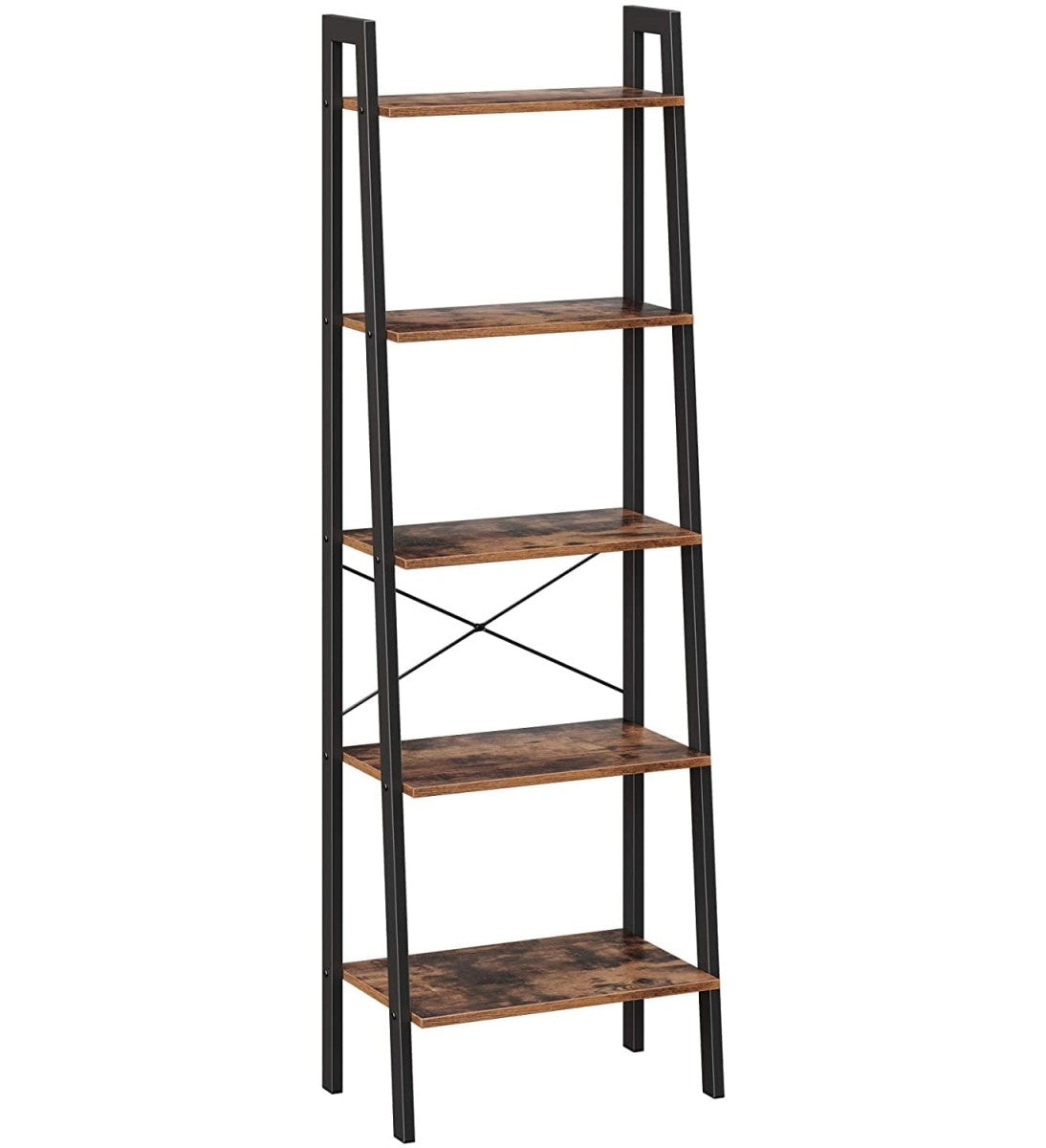 Rustic style bookcase with 5 shelves, metal loft frame