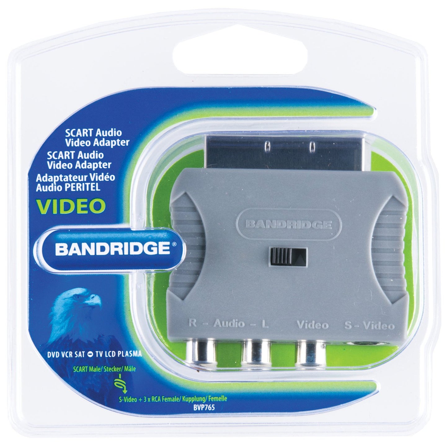 SCART-Adapter SCART male - S-Video, female + 3x RCA, female Grey