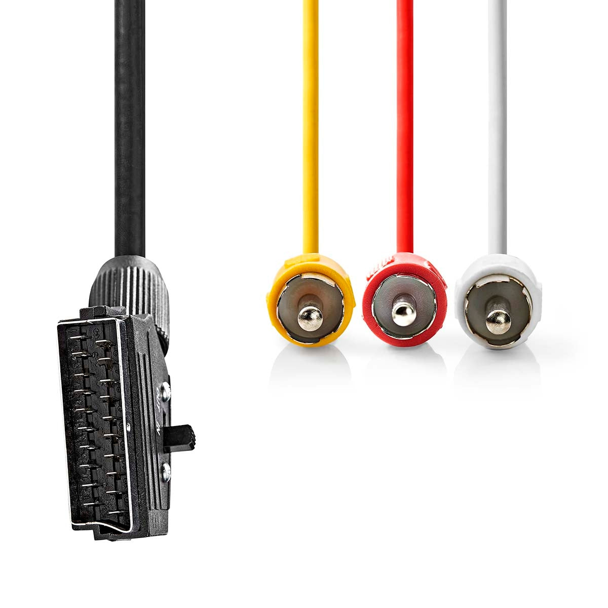 SCART Cable | SCART Male | 3x RCA Male | Nickel Plated | Switchable | 480p | 2.00 m | Round | PVC | Black | Label