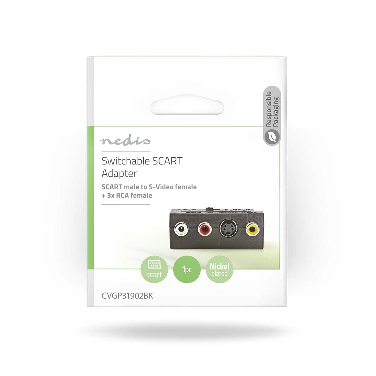 SCART adapter | SCART Male | S-Video Female / 3x RCA Female | Nickel Plated | Switchable | ABS | Black | 1 pc. | Plastic bag