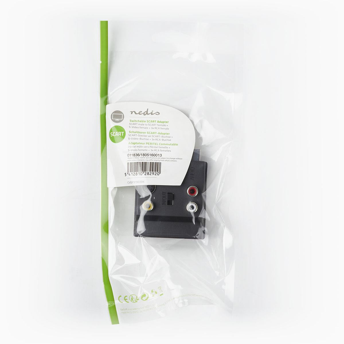 SCART adapter | SCART Male | S-Video Female / SCART Female / 3x RCA Female | Nickel Plated | Switchable | ABS | Black | 1 pc. | Plastic bag