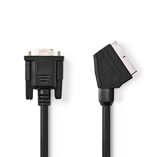 SCART cable | SCART Male | VGA female 15p | Nickel Plated | 480p | 2.00 m | Round | PVC | Black | Label