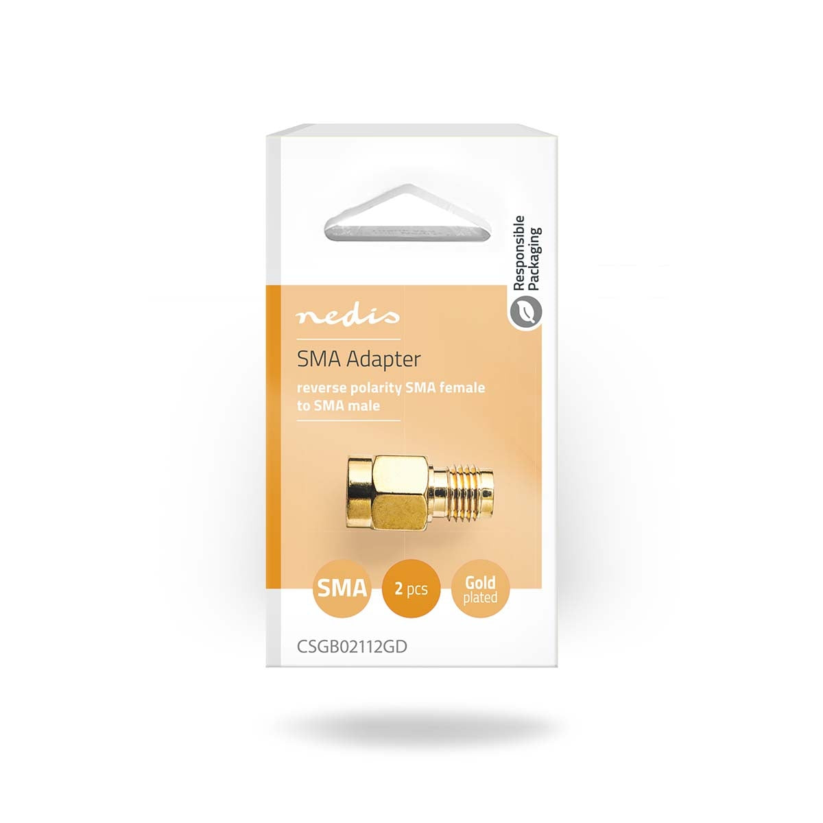 SMA Adapter | SMA Female Reverse Polarity | SMA Male | Gold Plated | 50 Ohm | Straight | Copper | Gold | 2 pcs. | Box