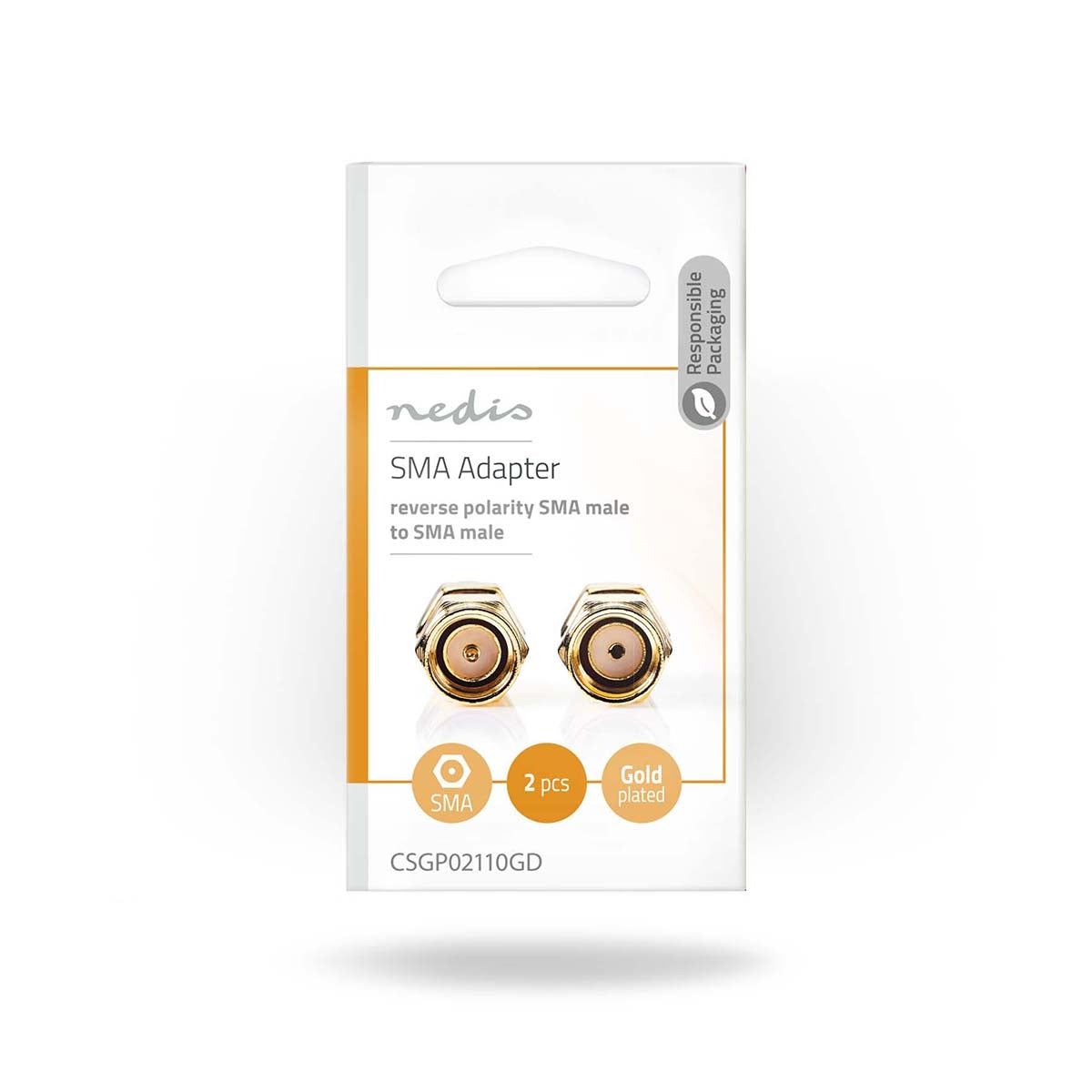 SMA Adapter | SMA Male Reverse Polarity | SMA Male | Gold Plated | 50 Ohm | Straight | Copper | Gold | 2 pcs. | Envelope