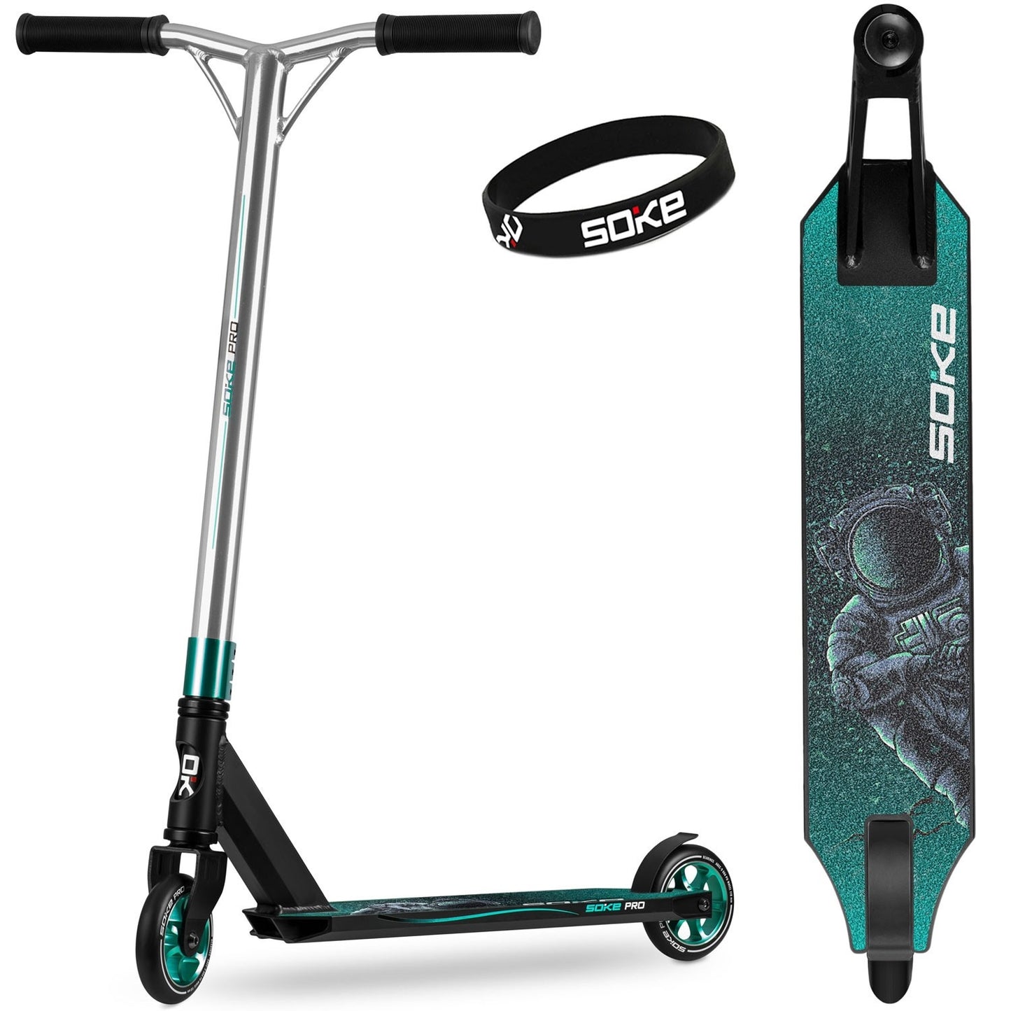 SOKE PRO Stunt Scooter Silver-Turquoise