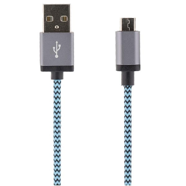 STREETZ USB sync/charger cable, fabric covered, USB Type A ha - USB Micro B ha, 1m, blue