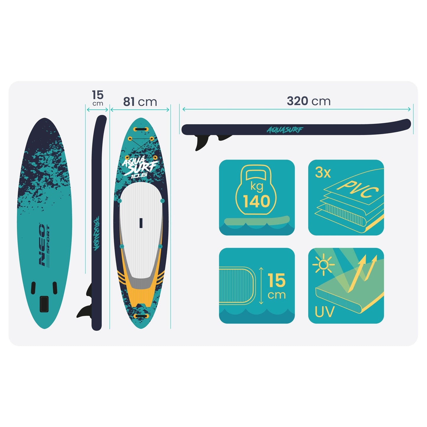SUP Board 320 x 81 x 15 cm, Neo-Sport Material