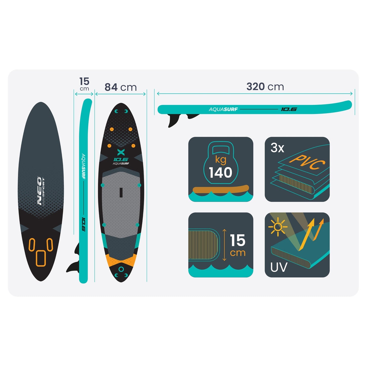 SUP Board 320 x 84 x 15 cm, Neo-Sport Design