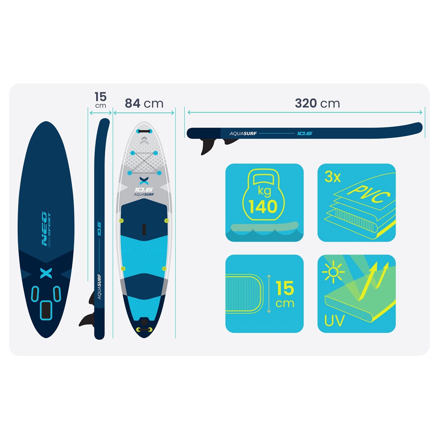 SUP Board 320 x 84 x 15 cm, Neo-Sport Material