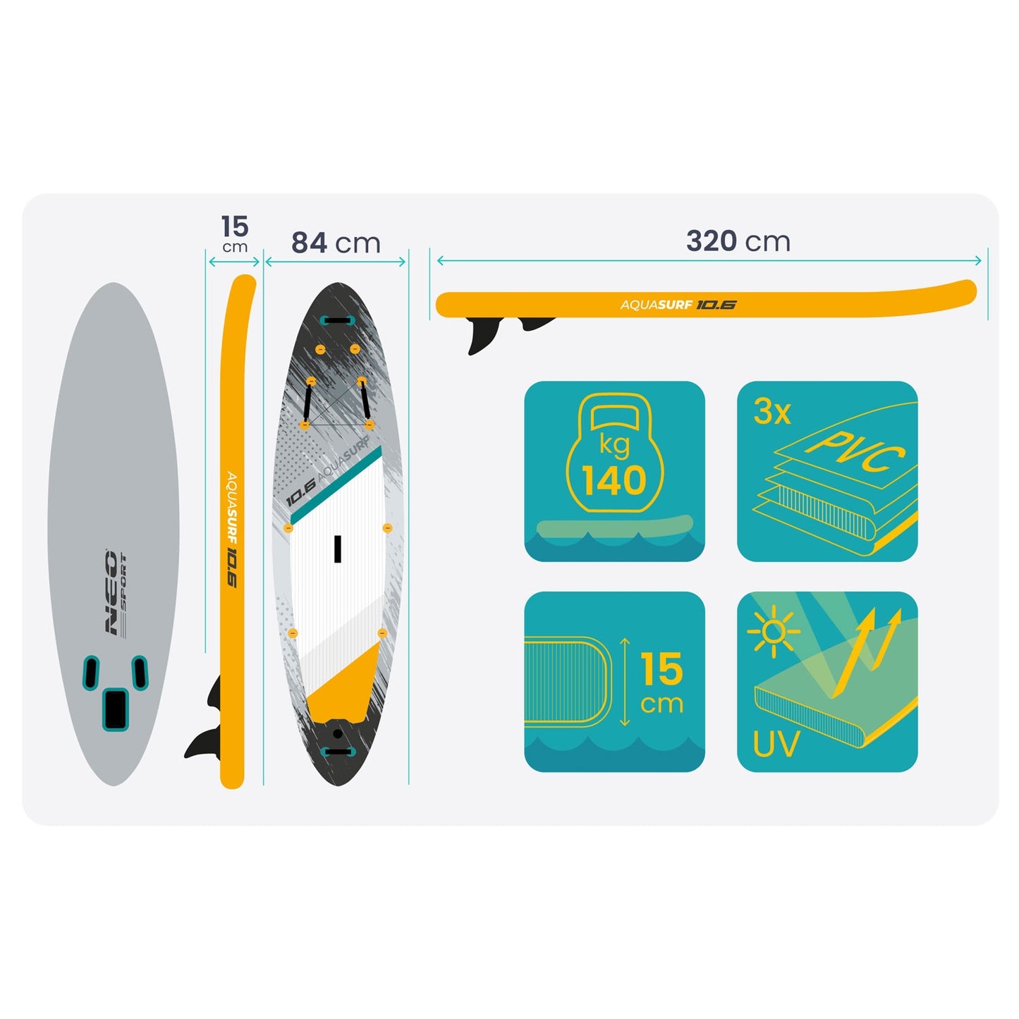 SUP Board 320 x 84 x 15 cm, Neo-Sport Material