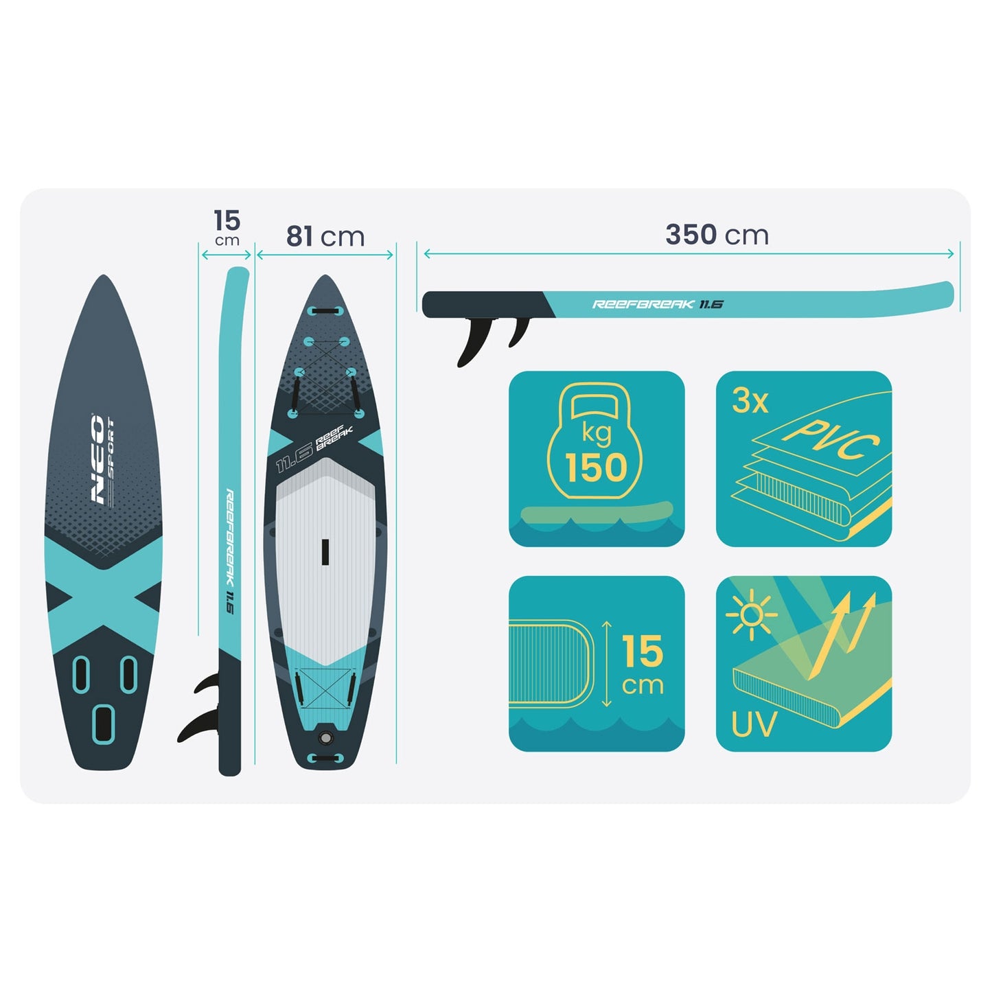 SUP Board, 350x81x15 cm, Neo-Sport Material