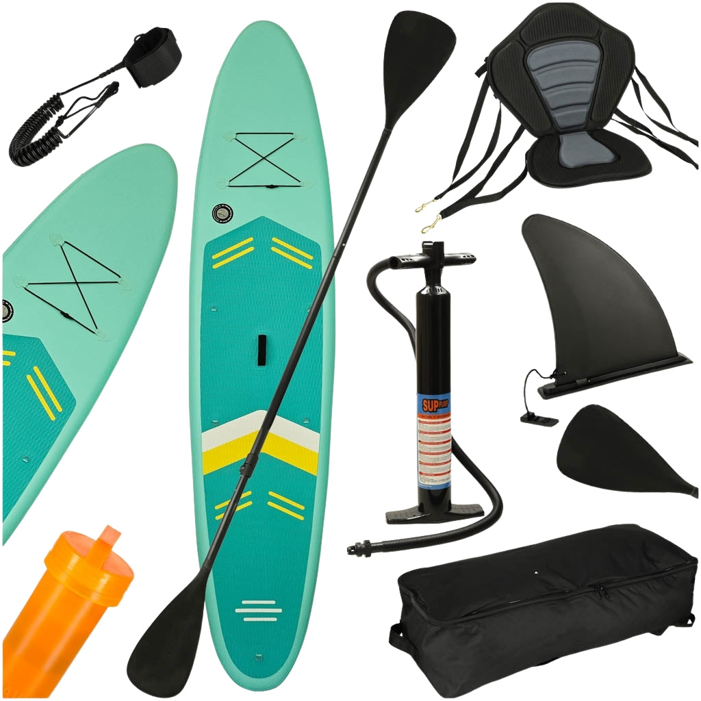 SUP inflatable swimming board with seat accessories paddle set turquoise 350 cm
