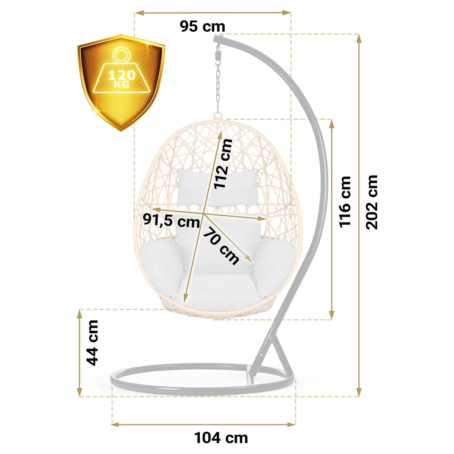 Sabana light brown hanging garden chair + grey cushions Sofotel