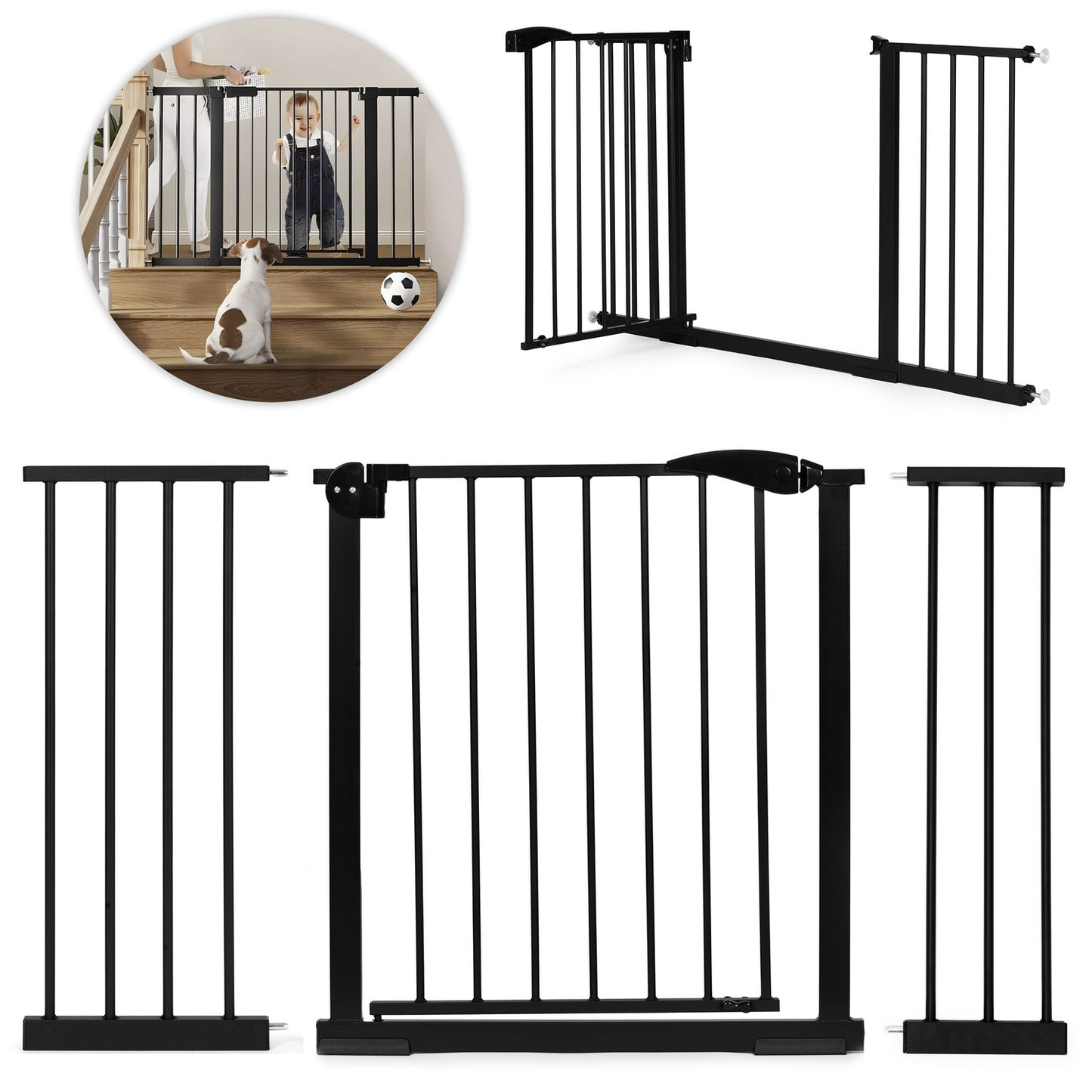 Safety Gate for Stairs & Doors, 74-132 cm, Steel, Black