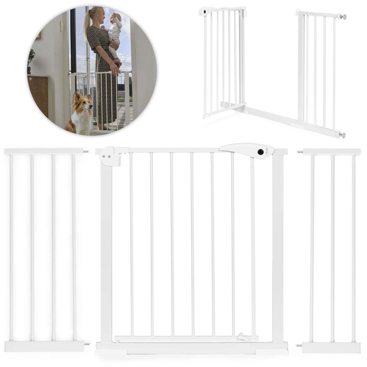 Safety Gate for Stairs & Doors, 74-132 cm, Steel, White