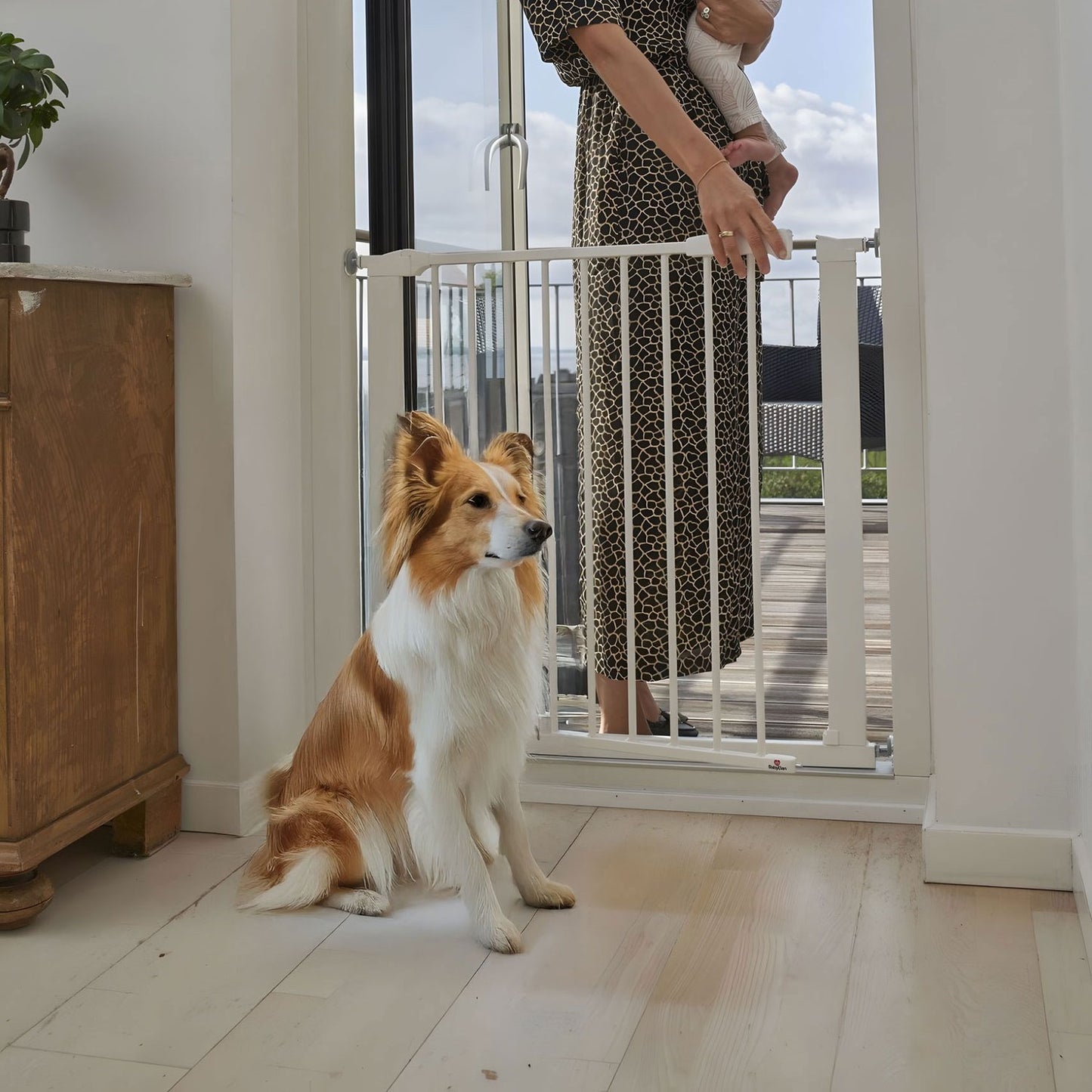Safety Gate for Stairs & Doors, 74-132 cm, Steel, White
