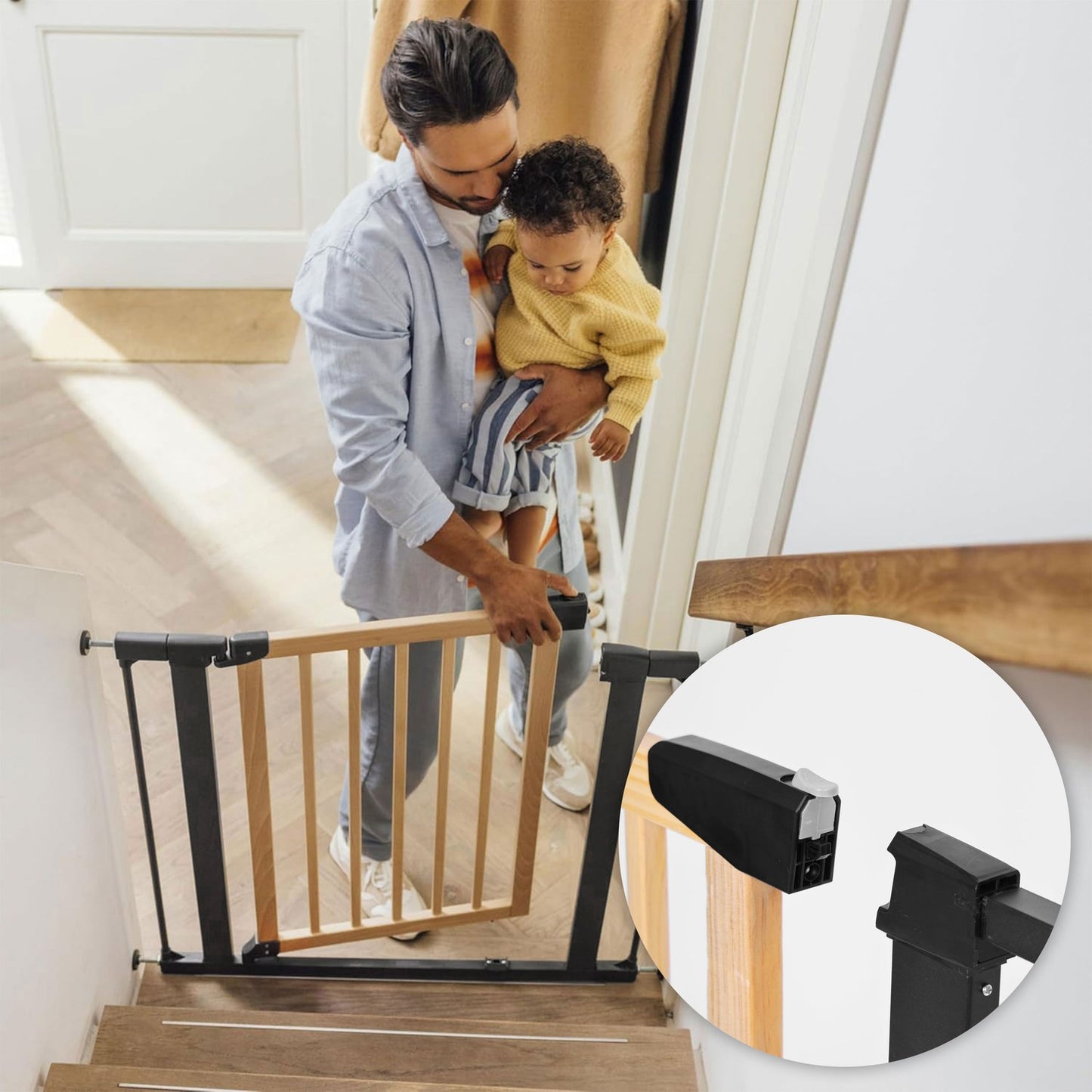 Safety gate barrier, 74-100 cm, for stairs and doors, metal and wood, additional panels, ECOTOYS