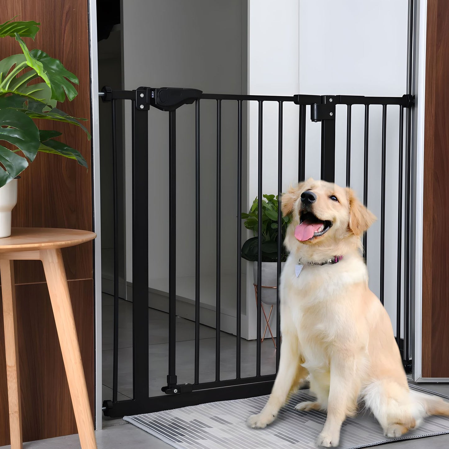 Safety gate barrier, 74-105 cm, for stairs and doors, steel, additional panels, black, ECOTOYS