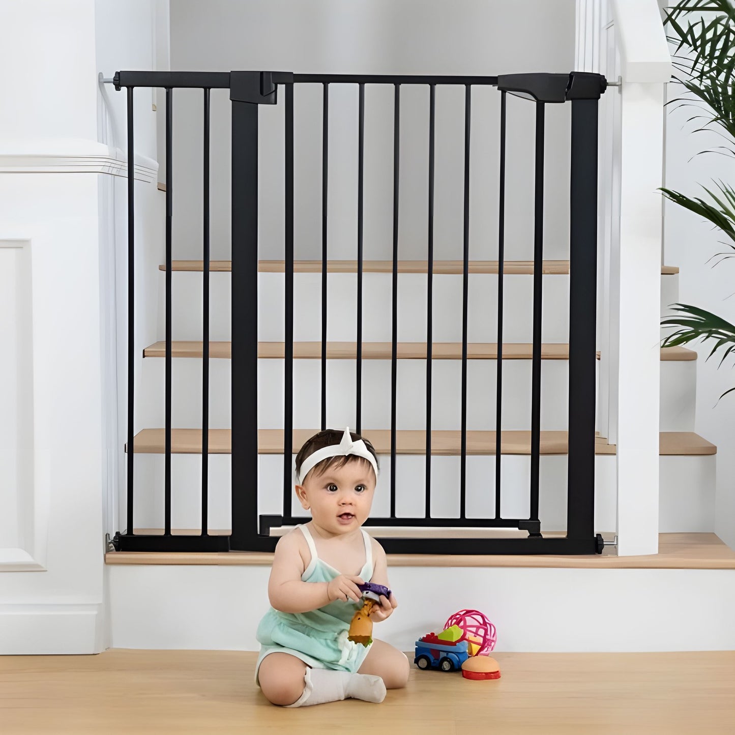 Safety gate barrier, 74-105 cm, for stairs and doors, steel, additional panels, black, ECOTOYS