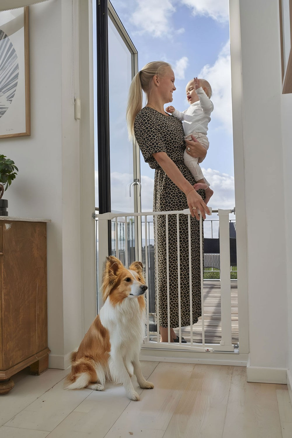 Safety gate barrier, 74-105 cm, for stairs and doors, steel, additional panels, white, ECOTOYS