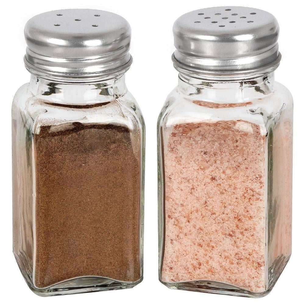 Salt and Pepper Shaker Set in Glass and Stainless Steel