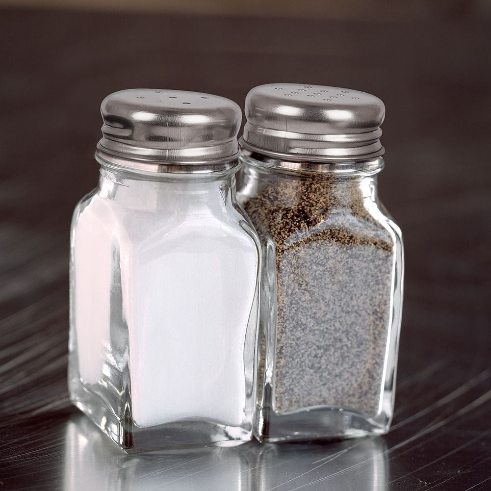 Salt and Pepper Shaker Set in Glass and Stainless Steel