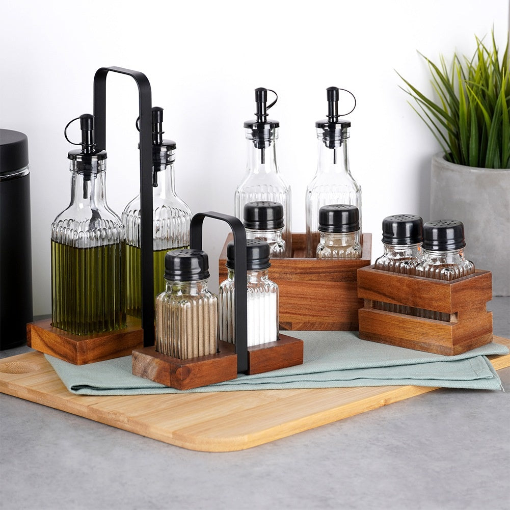 Salt and Pepper Shakers with Stand, 3-Piece Set