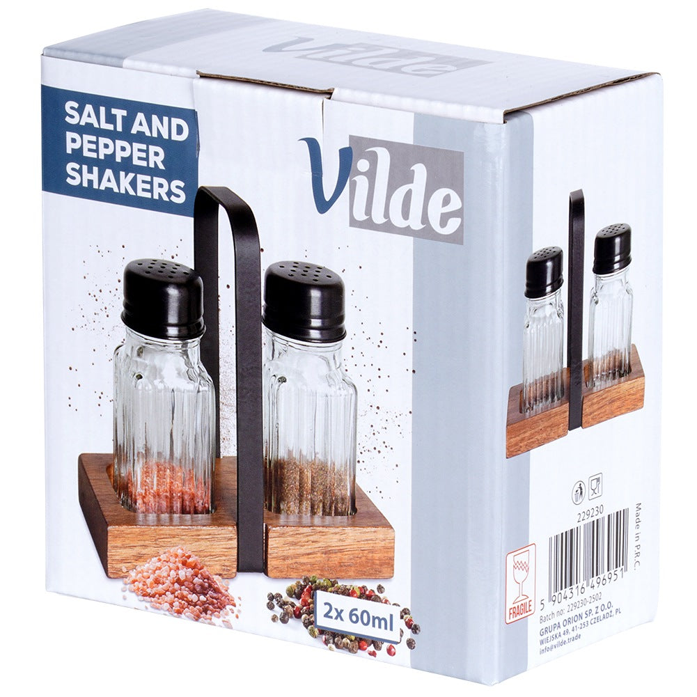 Salt and Pepper Shakers with Stand, 3-Piece Set
